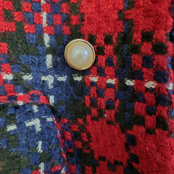 Autres Filles Boucle Red Navy Plaid Open Front Jacket - Picture 8 of 9